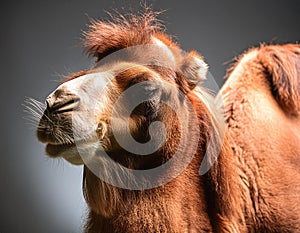 Close-Up Camel Portrait with Dramatic Lighting in Studio