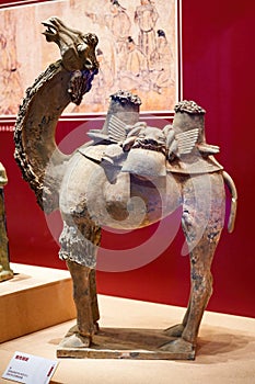 Close-up of camel pottery figurines in ancient China
