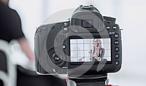 close up. camera in the Studio during a TV interview.