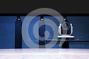 Close up camera webcam for online meeting with copy space