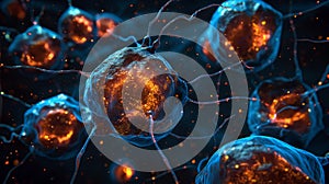 Close up of a cancer cell under a microscope