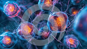 Close up of a cancer cell under a microscope