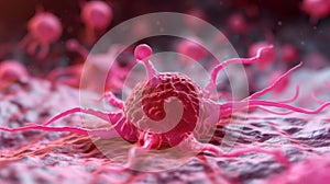 Close up of a cancer cell under a microscope