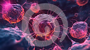 Close up of a cancer cell under a microscope