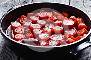 Close-up of candied yams in a dish