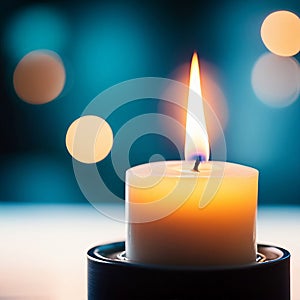 Close up candle fire with bokeh background , created with generative AI technology