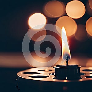 Close up candle fire with bokeh background , created with generative AI technology