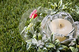 Close up candle with flowers