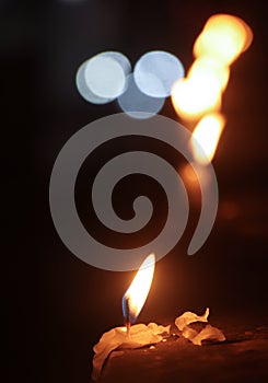 Close up candle lit lit during diwali festival. happy diwali Stock Photo