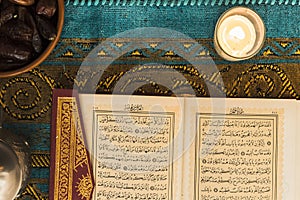 close up candle near quran. High quality photo