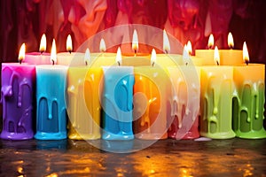 Close up of candles with colorful wax. Candle background
