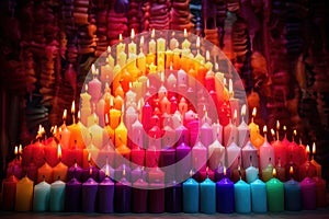 Close up of candles with colorful wax. Candle background