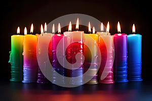 Close up of candles with colorful wax. Candle background