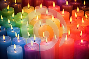 Close up of candles with colorful wax. Candle background