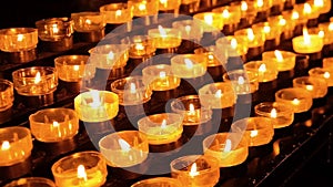 Close up Candles Prayer Tea Candles in Catholic Cathedral, Cologne, Germany