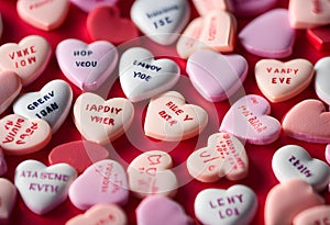 Close up of candy hearts