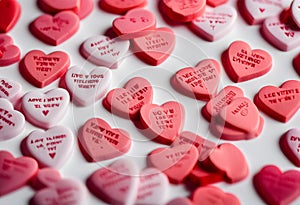 Close up of candy hearts