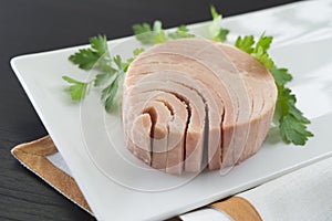 Close-up canned tuna on plate
