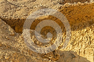 Close up of canyon wall in Namibe Desert. Africa. Angola. With erosion marks