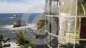 Close Up Cape Meares Lighthouse Fresnel Lens Pacific Ocean