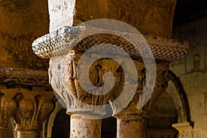 Close up of a capital of romanesque architecture