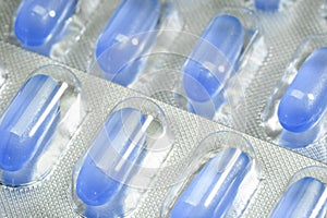 close-up capsules in the blister. medical drug