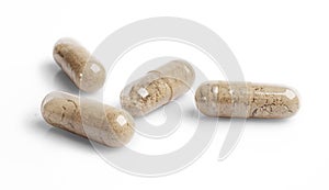 Close-up capsules of Tongkat Ali Eurycoma longifolia isolated on white background.