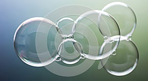 Macro view of delicate iridescent floating bubbles