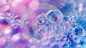 Close-up captures shimmering water bubbles, reflecting light in sudsy, shiny droplets. Ai Generated