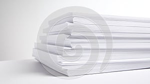 Stack of white paper sheets on a clean white surface