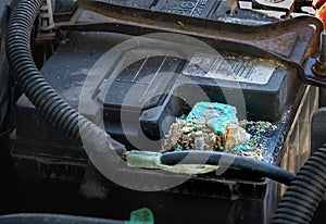 Corrosion on car battery terminal