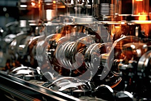 close-up of car engine pistons in motion