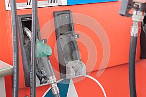 Close up of car fueling process at gasoline petrol station, refuel petroleum oil and energy vehicle business service in