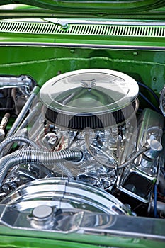 Close-up of Car`s Engine, American Classic Car