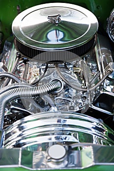 Close-up of Car's Engine, American Classic Car