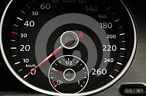 Close up of a car speedometer