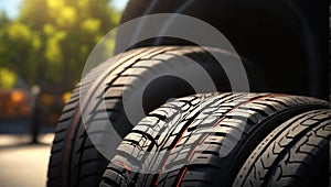 Close-up of car tires on blurred background