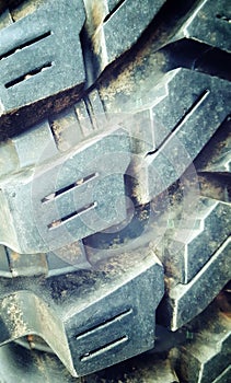 Close up of car tires and dirty.pattern of used tire