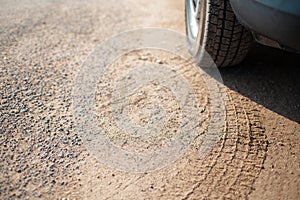 Close-up of car wheel on the road