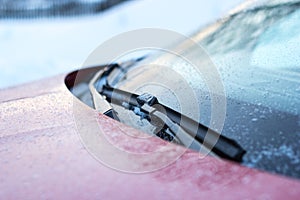Close up of car windshield rain wipers