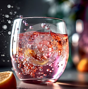 Close-up carbonated water with bubbles