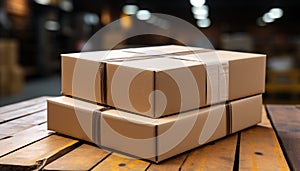 A close up of a cardboard box wrapped in festive wrapping paper generated by AI