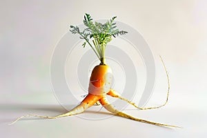 Close up of carrot with stalk of carrot on the ground. AI