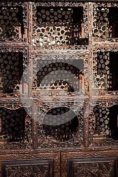 Close-up of carved mahogany furniture and details in Lingnan style, Guangdong, China