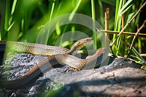 Close up of Caspian whipsnake lying in the sun