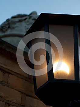 Close-up of Cast Iron Victorian Street Lamp at Dusk