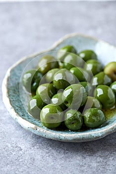 Castelvetrano Olives on a Ceramic Plate