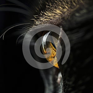 Close up of cat eye iris on black background, macro, photography