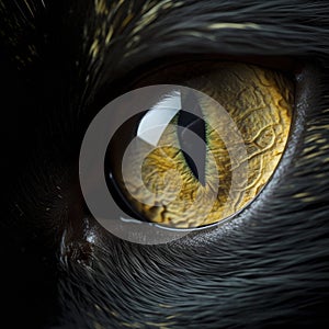 Close up of cat eye iris on black background, macro, photography