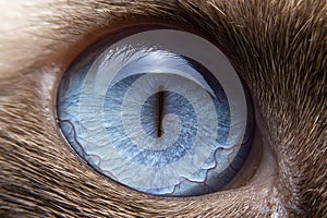 Close-up of the cat eyes are blue and small hairs around the eyes. Selective focus of the blue eyes of siamese cat.